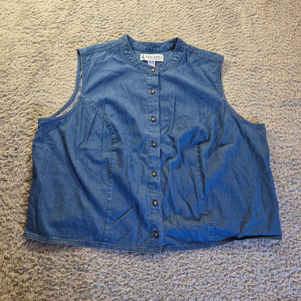 Marsh Landing II Denim Top Vest Womens 2X Plus Size Coastal Grandma Heritage